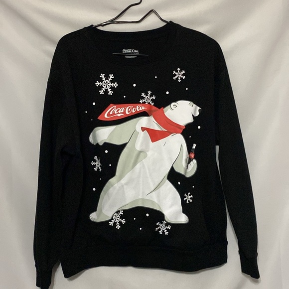 Coca Cola Black Sweatshirt  with Polar Bear and Snowflakes Junior women size XL - Picture 5 of 8